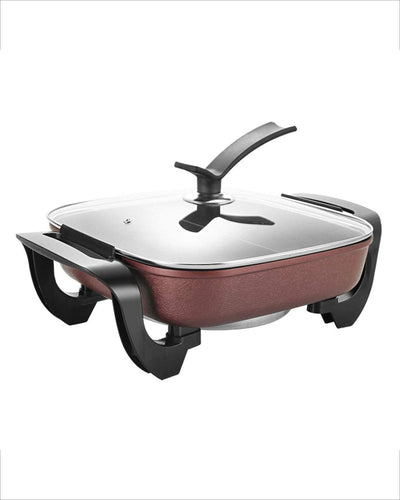 Non-stick electric skillet with 2 portion cooking design