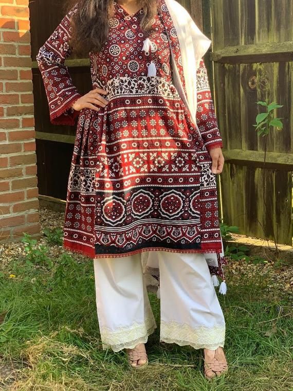 Sindhi printed linen Ajrak Top With Trouser for girls and women's